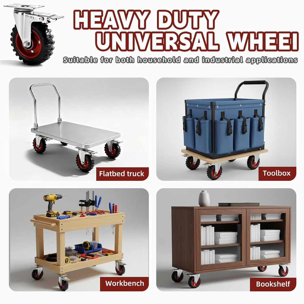 5 Inch Caster Wheels Heavy Duty, Casters Set of 4 Safety Dual Locking Rubber Wheels, Heavy Duty - 2400 Lbs Capacity