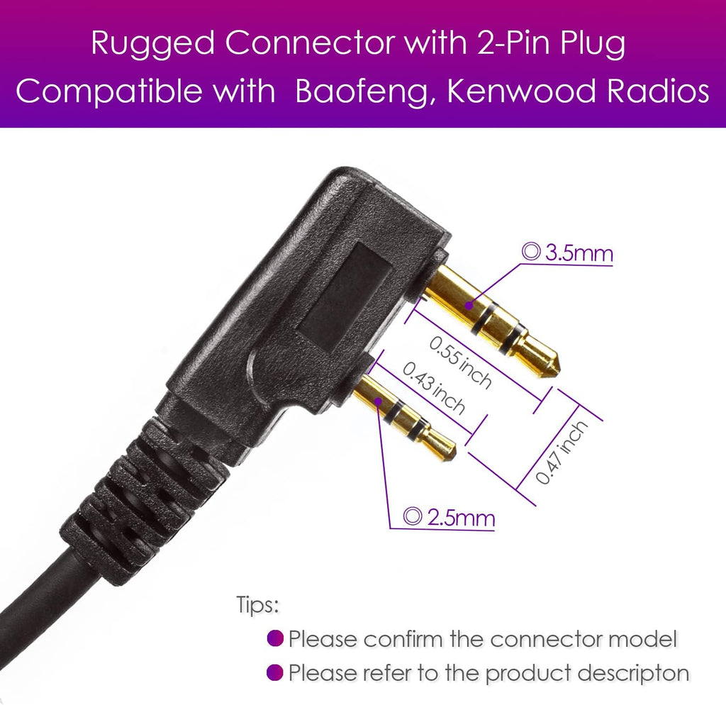 Covert Acoustic Tube Earpiece with Mic for Baofeng UV-5R Walkie Talkies, Surveillance Headset and PTT Compatible with