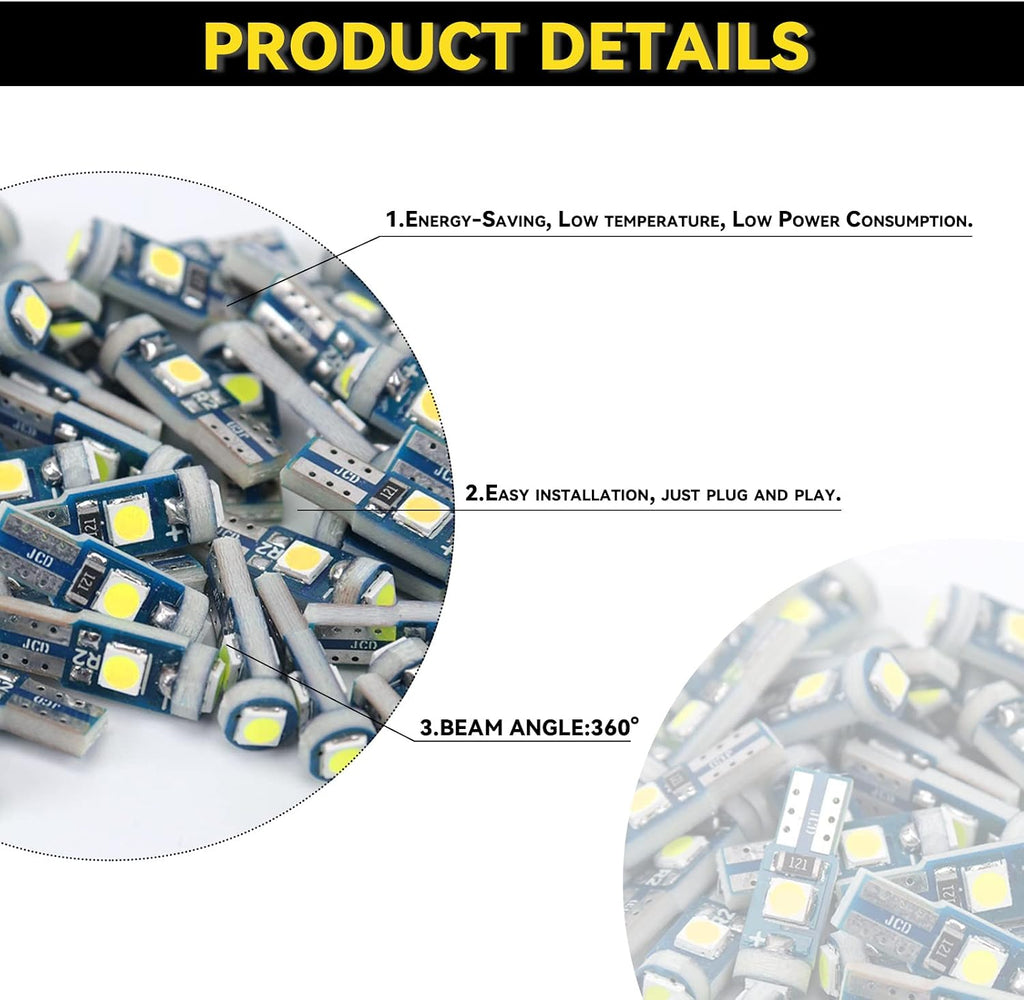 NTNEV Led Bulb Dash Lights Super Bright, T5 37 74 LED Bulb with Twist Lock Socket PC74 PC37 Dashboard Instrument Panel Gauge Cluster Light, Map Vanity Mirror Glove Box Indicator Light (White)