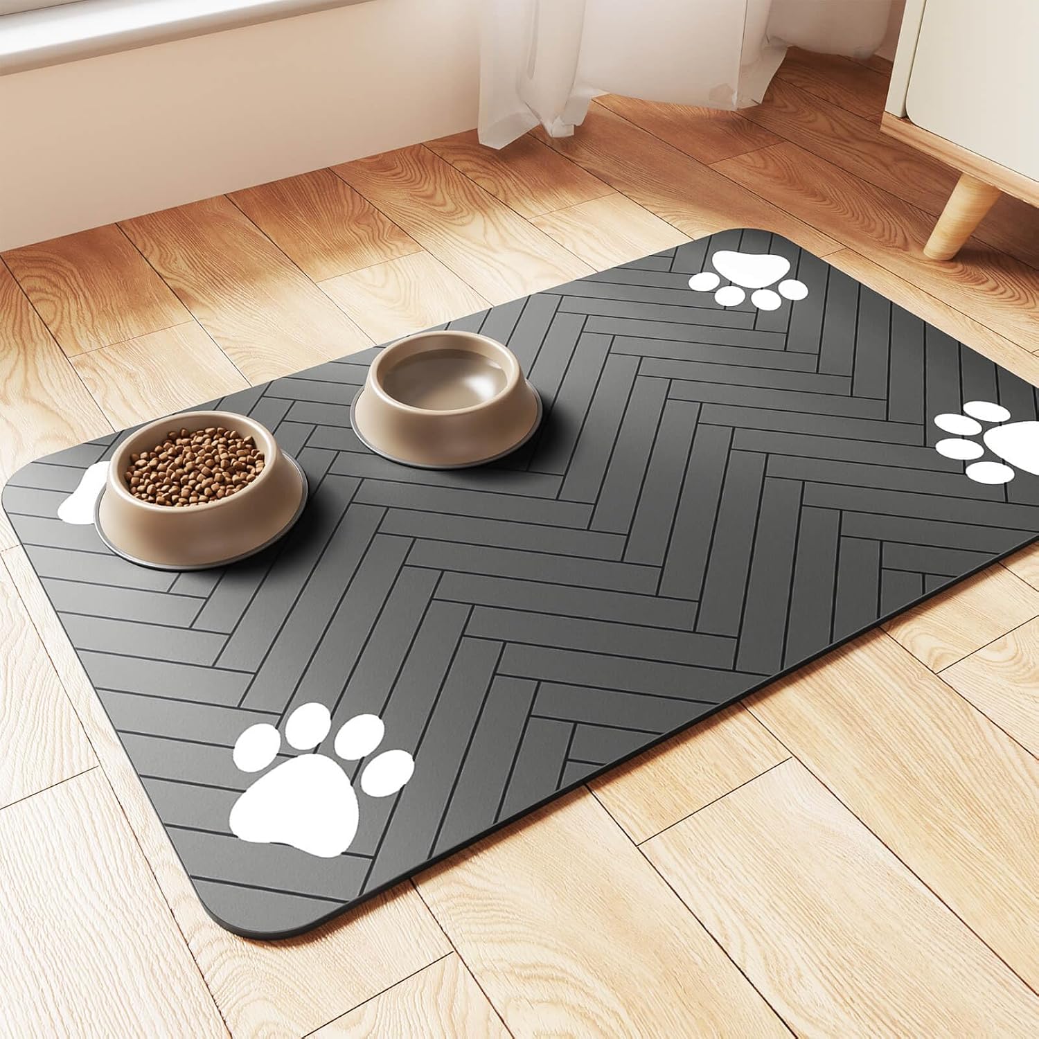 Pet Feeding Mat-Absorbent Pet Placemat for Food and Water Bowl, with Waterproof Rubber Backing, Quick Dry Water