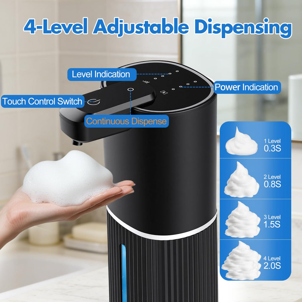 Automatic Soap Dispenser, Foaming Soap Dispenser Touchless with Continuous Dispensing, 4-Level Adjustable