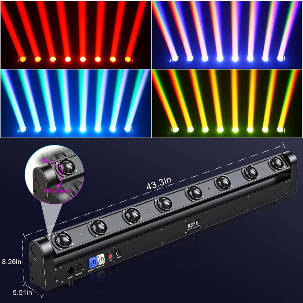 8 Eye LED Wall Wash Light Bar, 120W RGBW 4IN1 Moving Head Stage Lights, DMX512 and Sound-Activated Control Stage