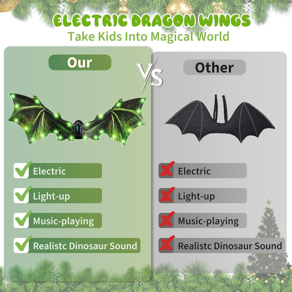 Electric Dragon Wings, Kids Dinosaur Costume Wings with LED Light & Music, Halloween Dino Dress-Up Costumes for Boys