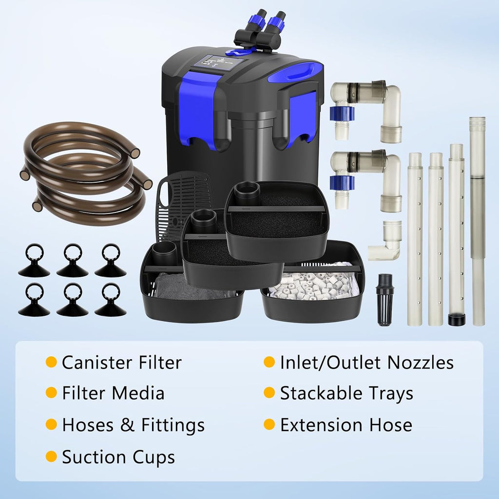 Canister Filters, 581GPH Self-Priming External Fish Tank Filter