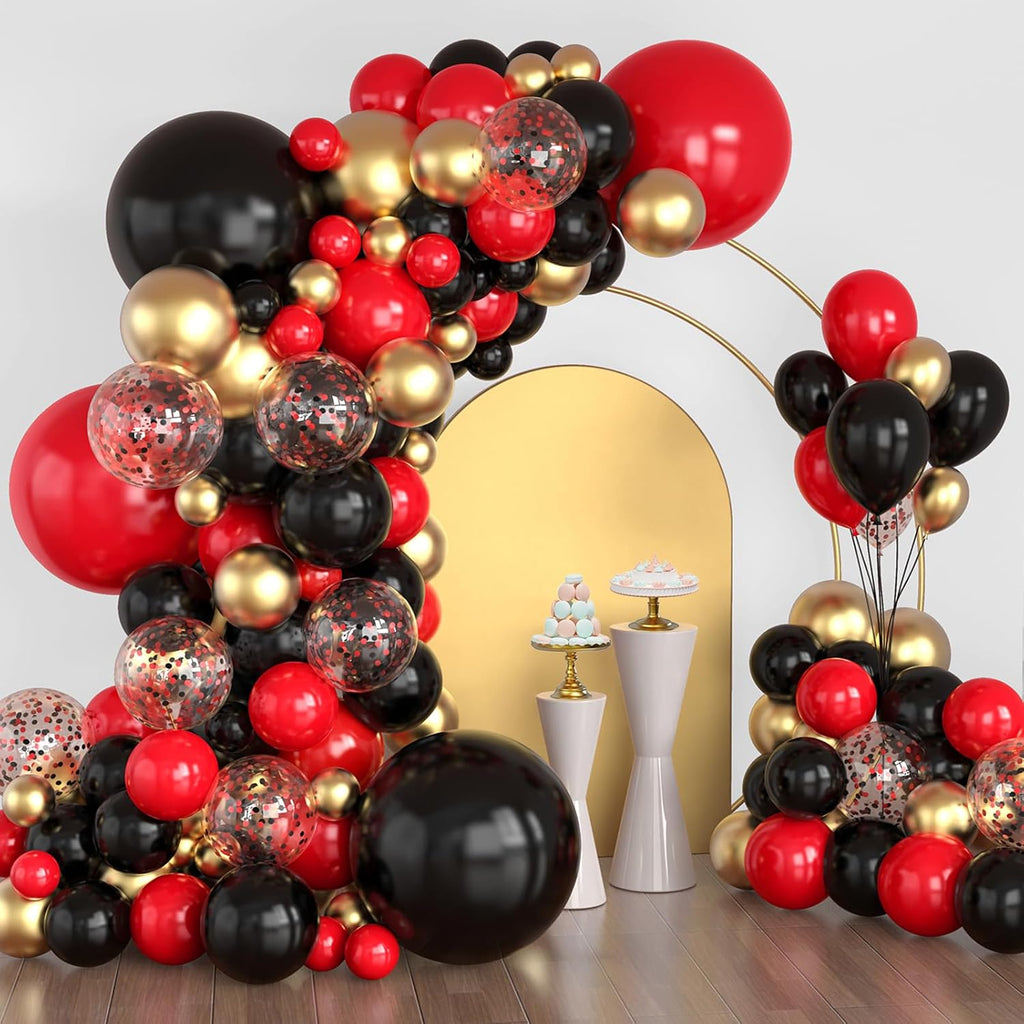 Red and Black Balloon Arch Kit, 114PCS Red and Gold Balloons 4 Size Red Black Gold Balloons for Birthday, Casino