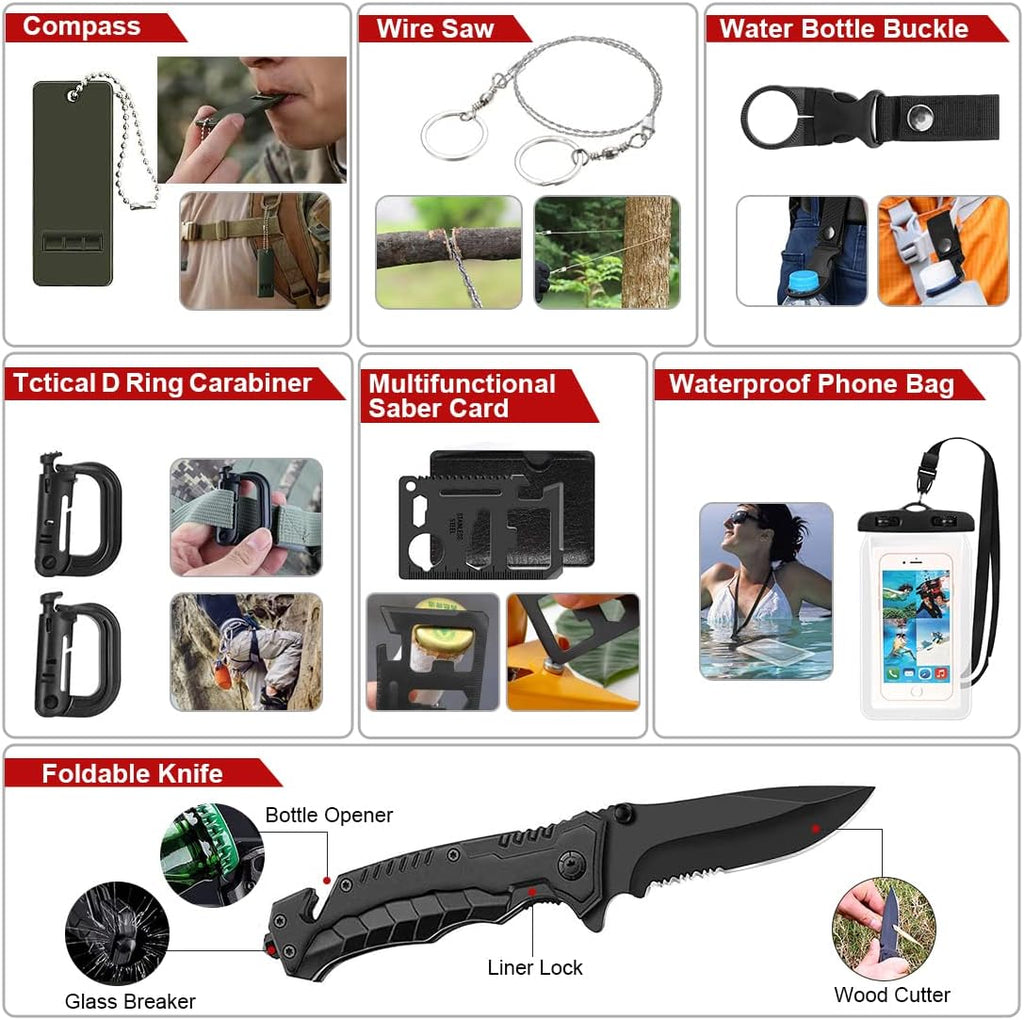 Survival Kit, 251 Pcs Survival Gear Emergency Supplies First Aid Kit | Emergency Survival Kit Camping Essentials