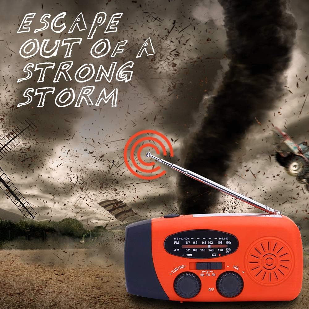 2000mAh NOAA Emergency Weather Radio Solar Hand Crank AM/FM Survival Radio | 4-Mode LED Flashlight & SOS Alarm