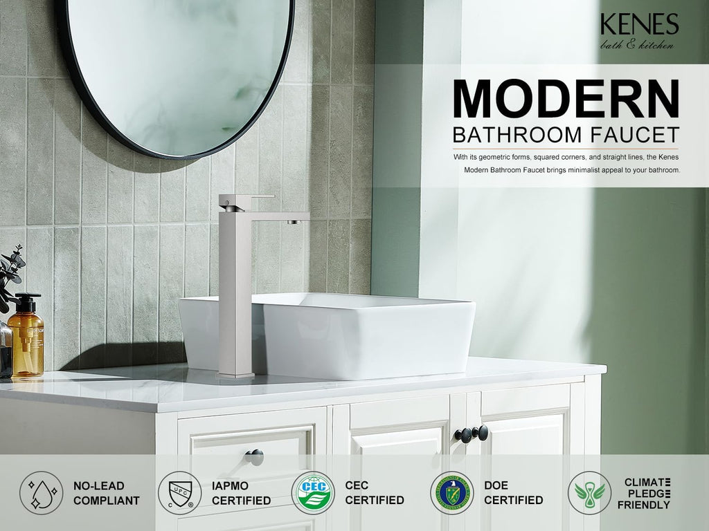 Brushed Nickel Vessel Sink Faucet, 1 Handle Tall Bathroom Sink Faucet