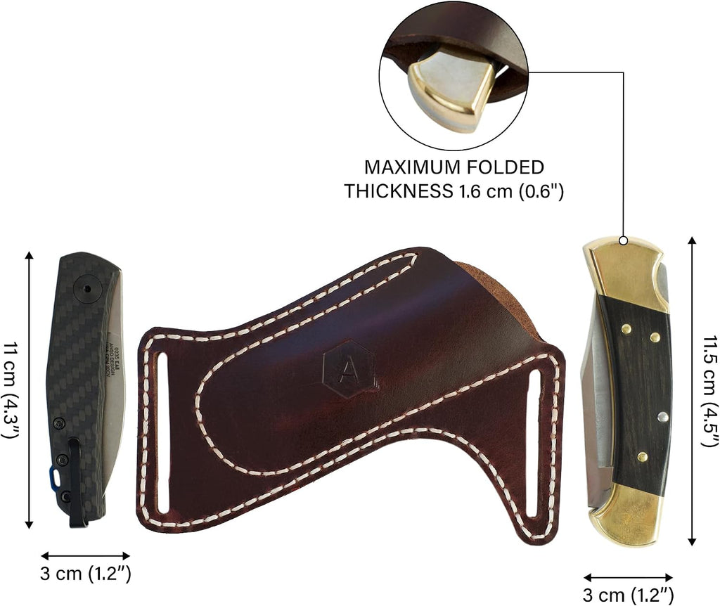 Leather Knife Sheath for Belt (Premium Leather) - Knife Holder for Belt with Side Draw Pocket for Folding Knife and