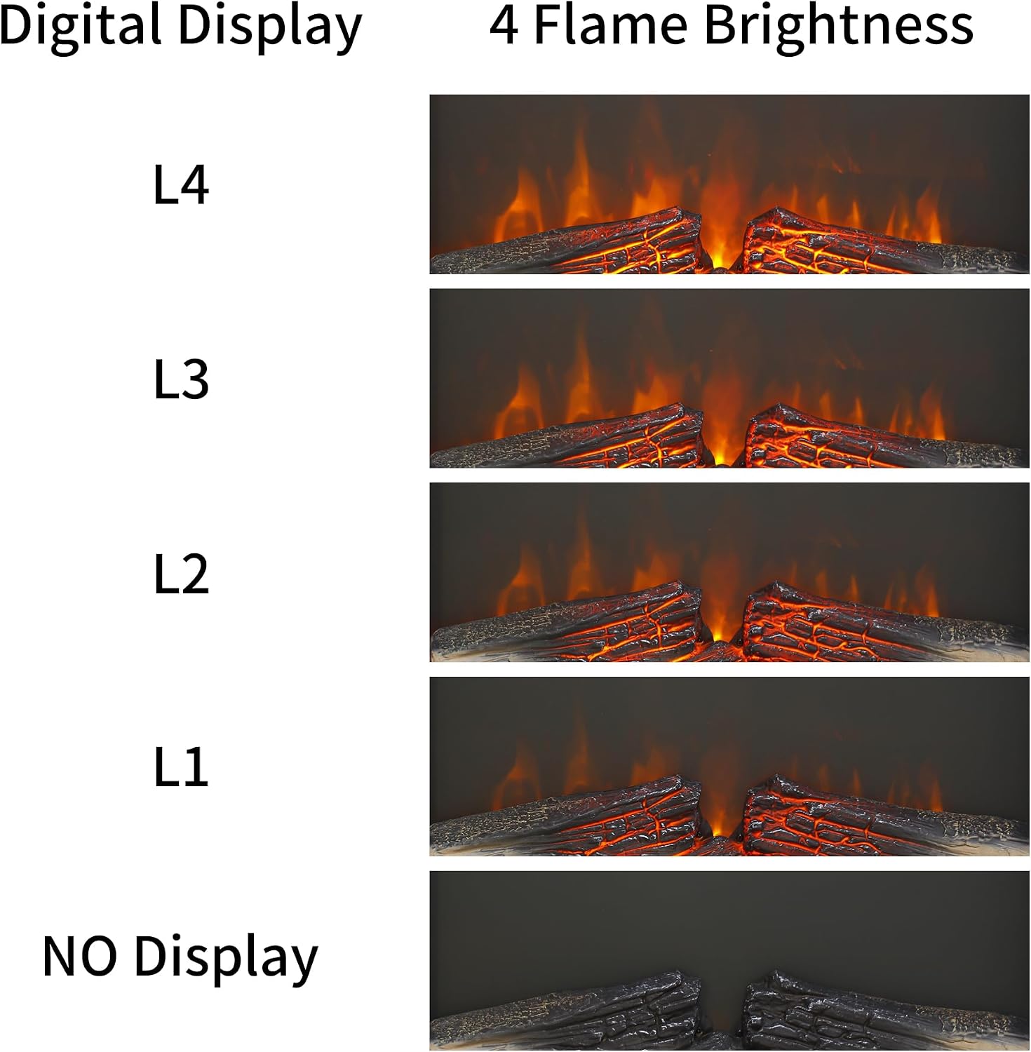 23" Electric Fireplace Insert with Real Fire Crackling Sound, Adjustable Flame & Thermostat, 1400W, 4 Adjustable