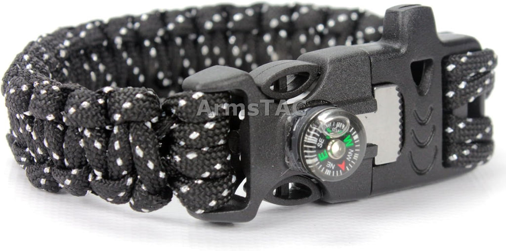 Paracord Survival Bracelet with Fire Starter, Compass -Outdoor Life Saving Tools- Stainless Steel Scraper, Whistle