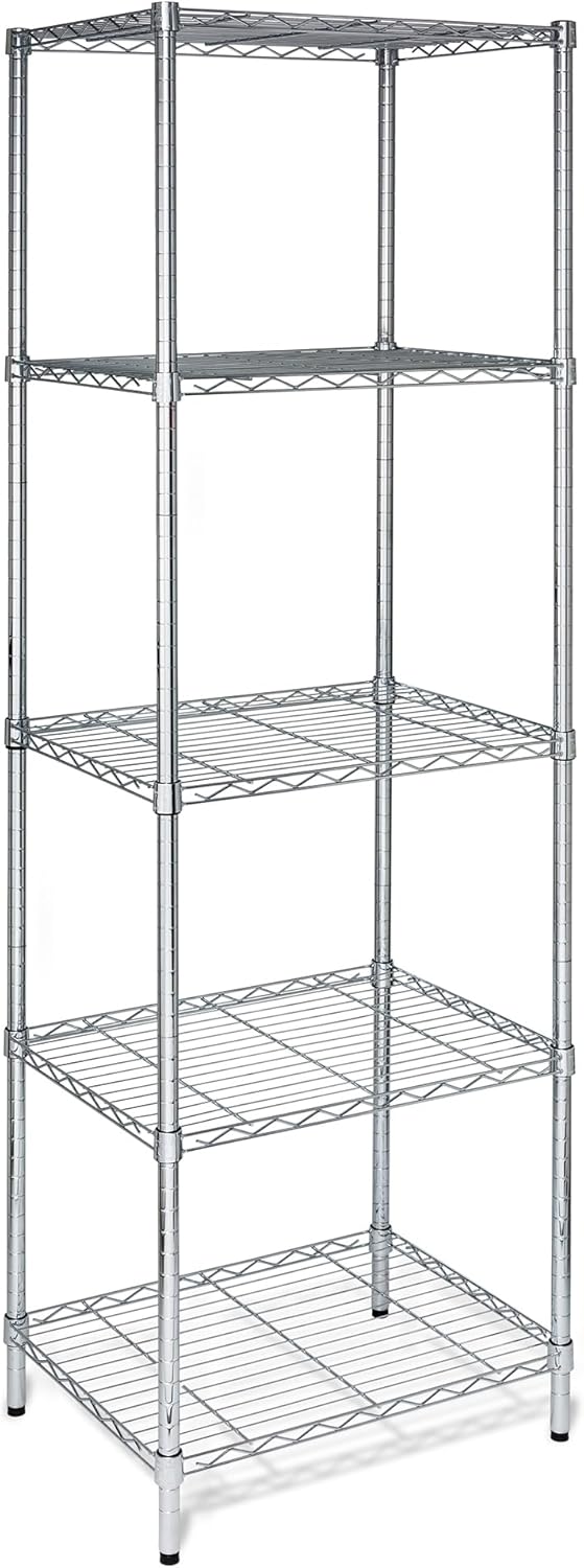 5-Tier Heavy Duty Adjustable Shelving Unit, 250-lb Per Shelf NSF Certified Metal Storage Rack, Chrome Wire Shelf for