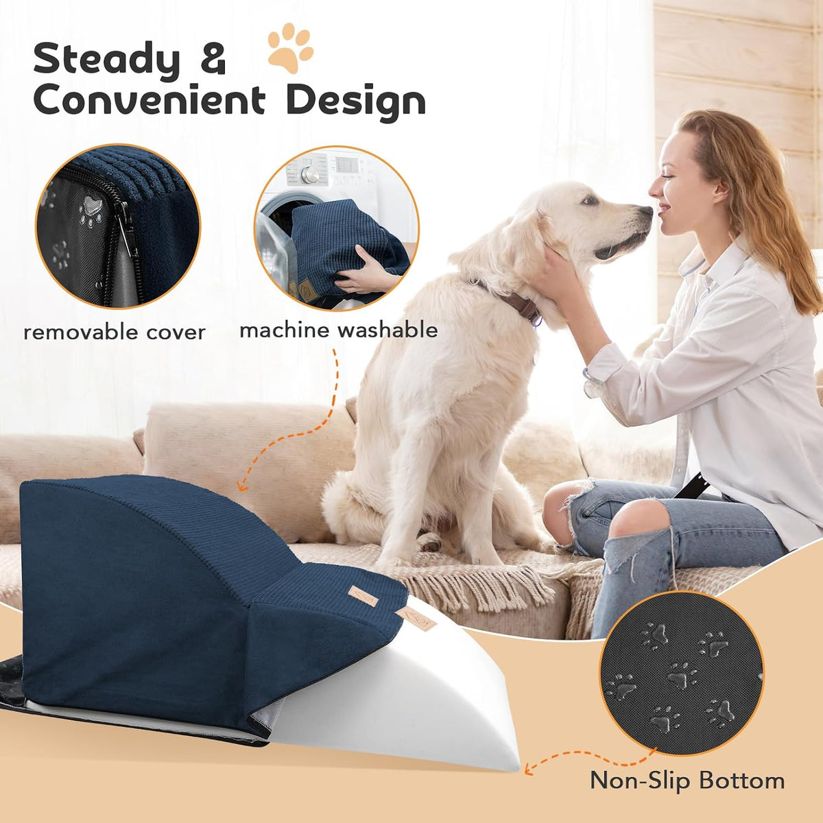 2-Tiers Extended Dog Stairs Steps for Couch Sofa, Dog Stairs for Small Dogs, Pet Stairs Ramp Ladder Friendly to Small