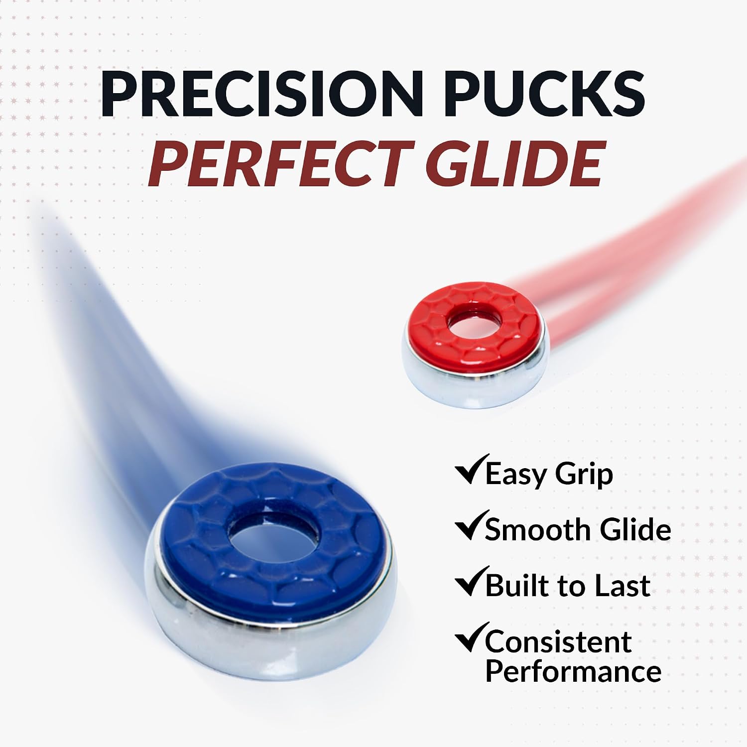 Shuffleboard Pucks Set of 8 – Regulation Sized Shuffleboard Discs with Dimpled Top for Easy Grip & Beveled Edge for