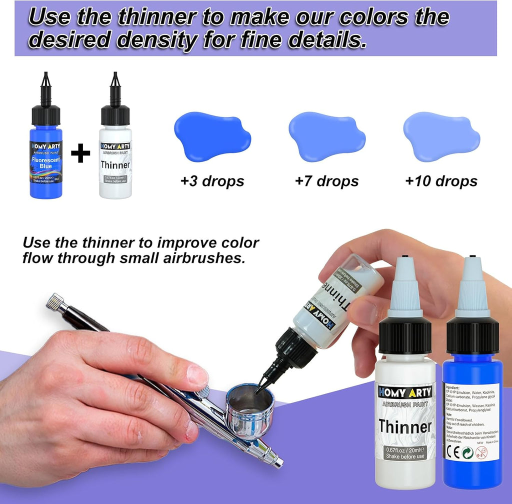Airbrush Paint - 30 Colors with 3 Thinner | Ready to Spray Airbrush Paint Set, Water-Based Acrylic Air Brush Paints