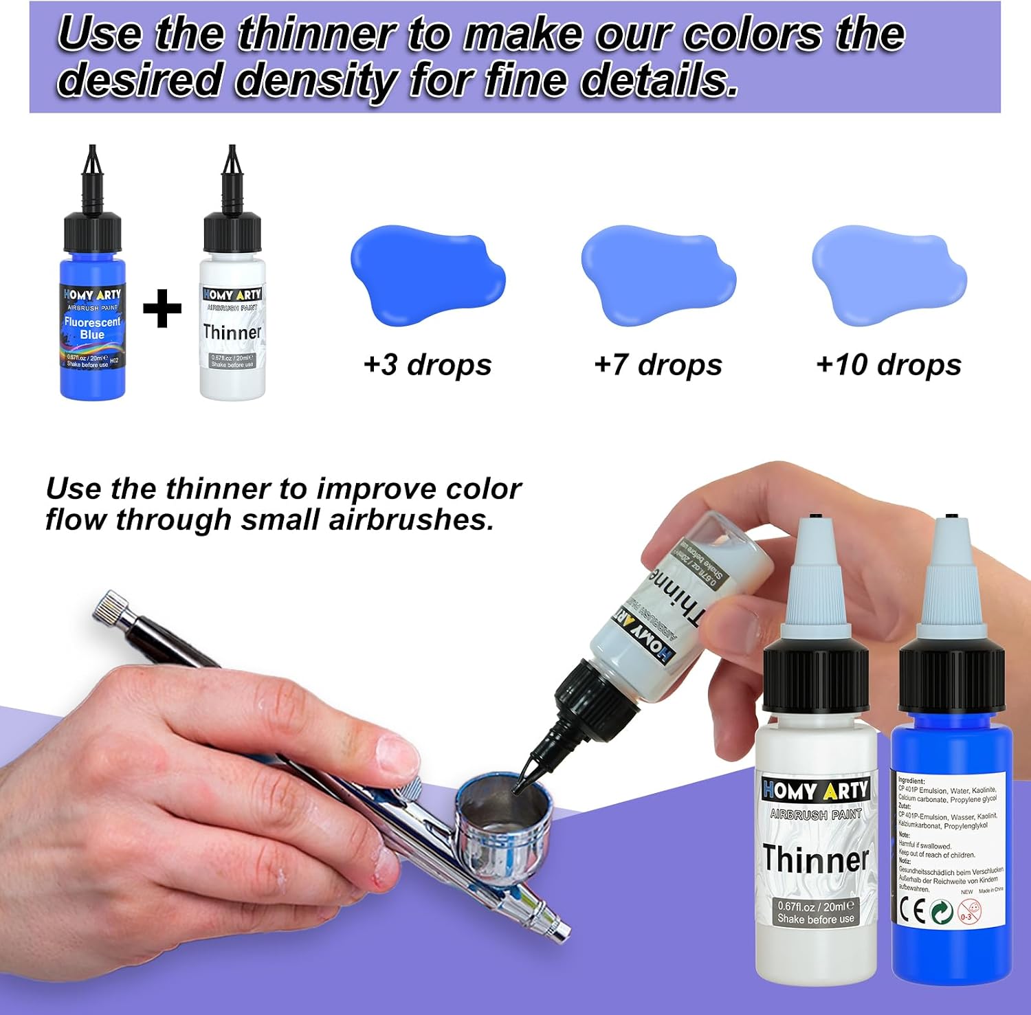Airbrush Paint - 30 Colors with 3 Thinner | Ready to Spray Airbrush Paint Set, Water-Based Acrylic Air Brush Paints