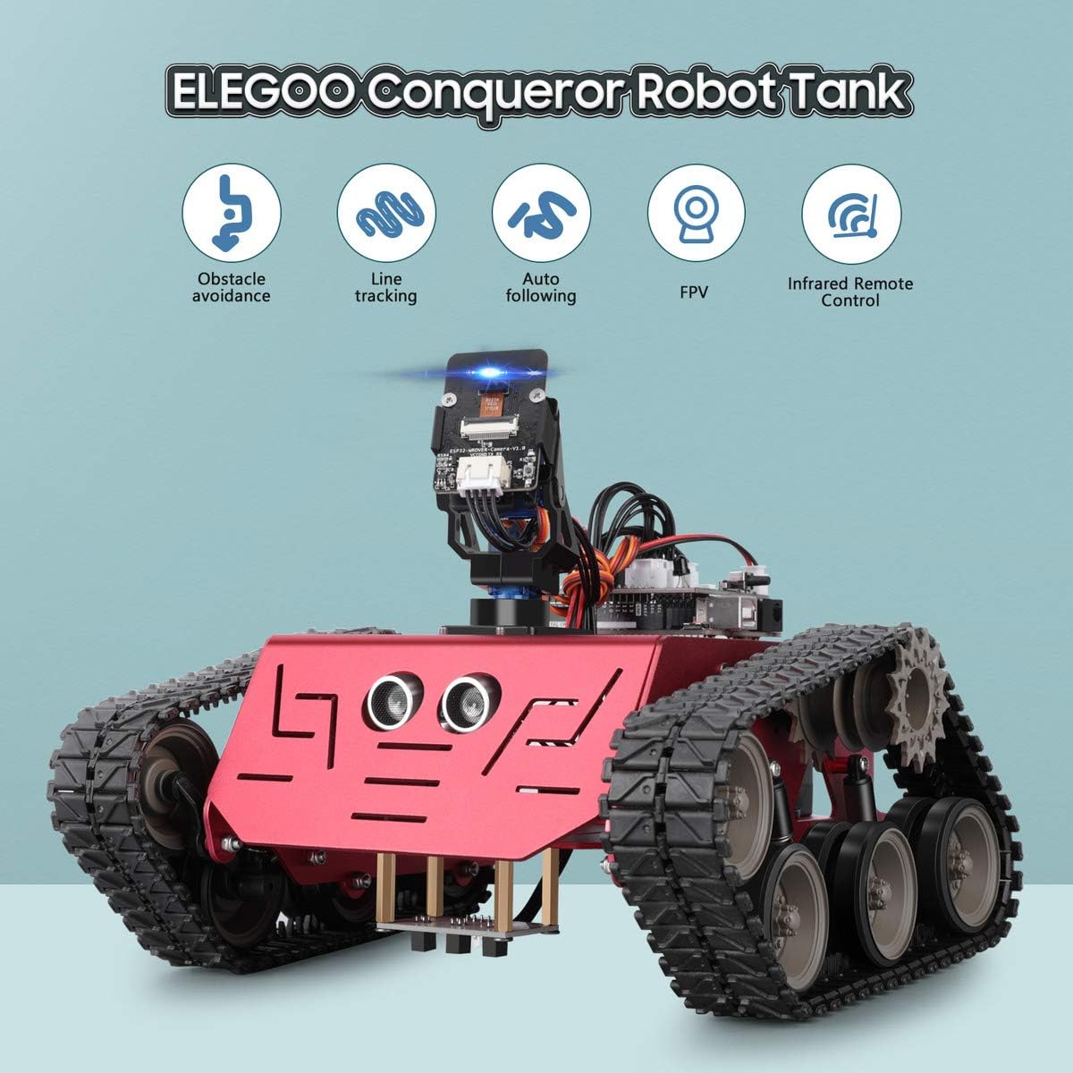 ELEGOO Conqueror Robot Tank Kit with UNO R3, Compatible with Arduino | WiFi FPV Camera, Obstacle Avoidance, Line