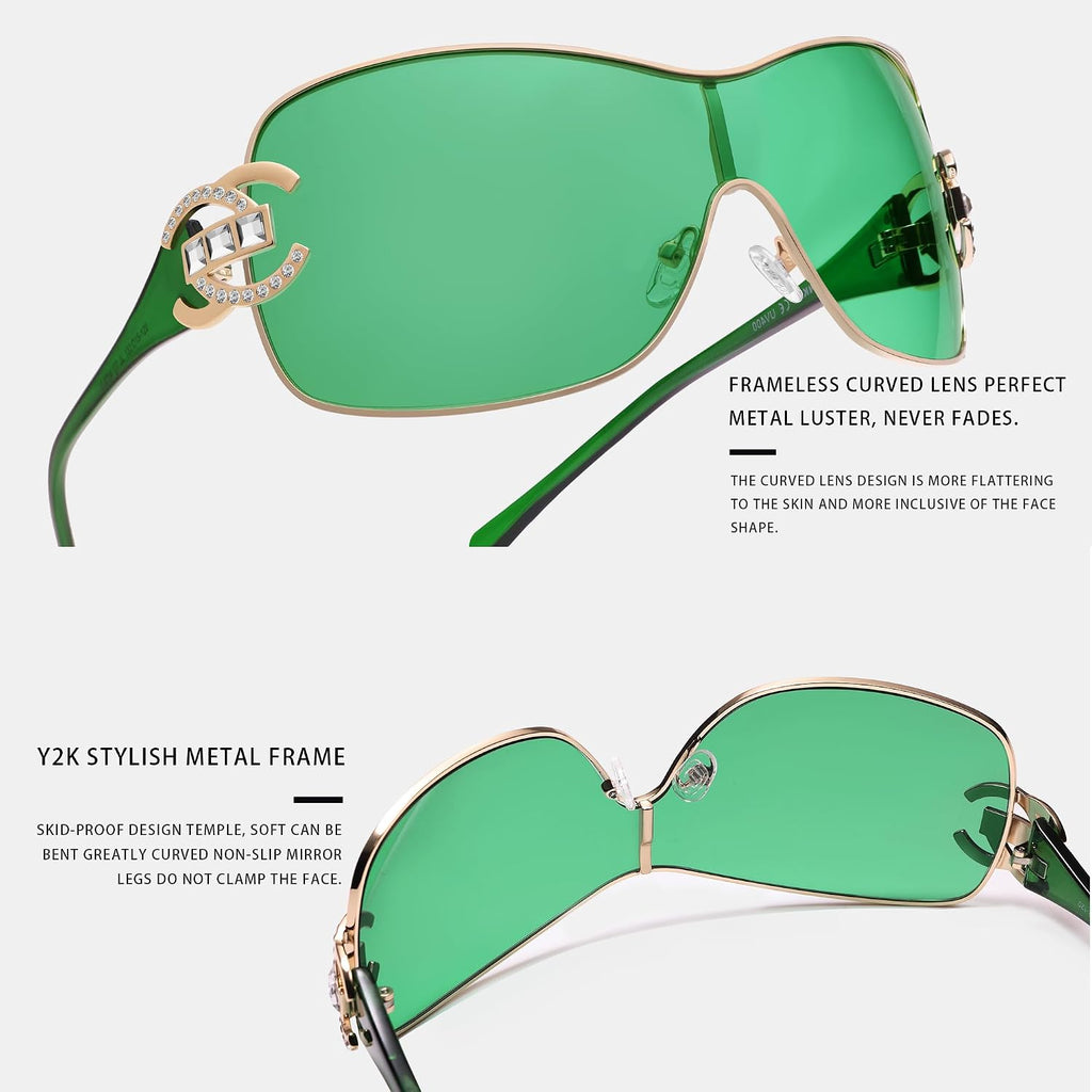 Wrap Around Y2K Sunglasses for Women Men Trendy Oversized Sun Glasses Fashion Shield Frameless Shades One-piece