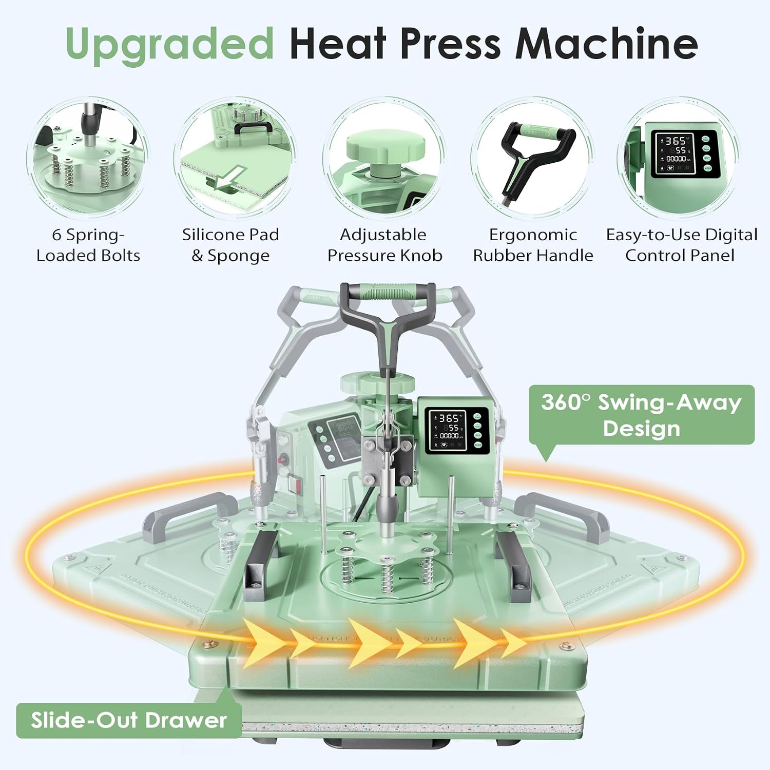 8 in 1 Heat Press Machine 15x15 Inch, Heat Press for T-Shirts, Hats | Swing Away Digital Sublimation Heat Press
