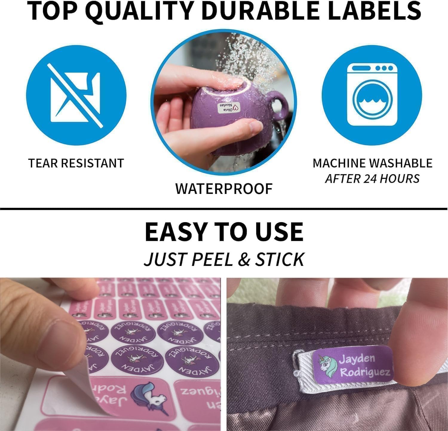 Personalized Cartoon Name tag Stickers for Kids Clothes Daycare Child Name Labels (135Labels) Waterproof & Sturdy
