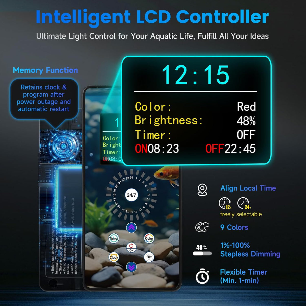 Smart LED Aquarium Light, 24/7 Full Spectrum Fish Light