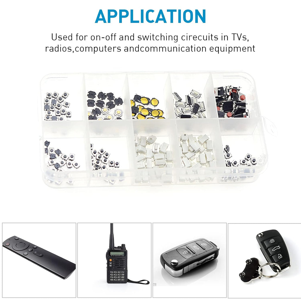 QTETAK 200 Pcs 10 Value Micro Momentary Tactile Push Button Switch Tact Assortment Kit