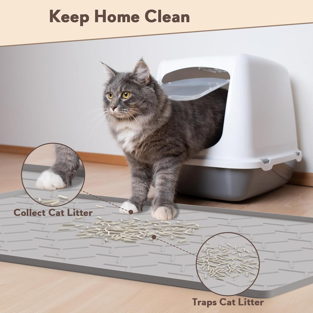 Cat Mat for Litter Box, Large 34.05×22.5 inch Cat Litter Mat, Waterproof Silicone Pad for Floor, Gray