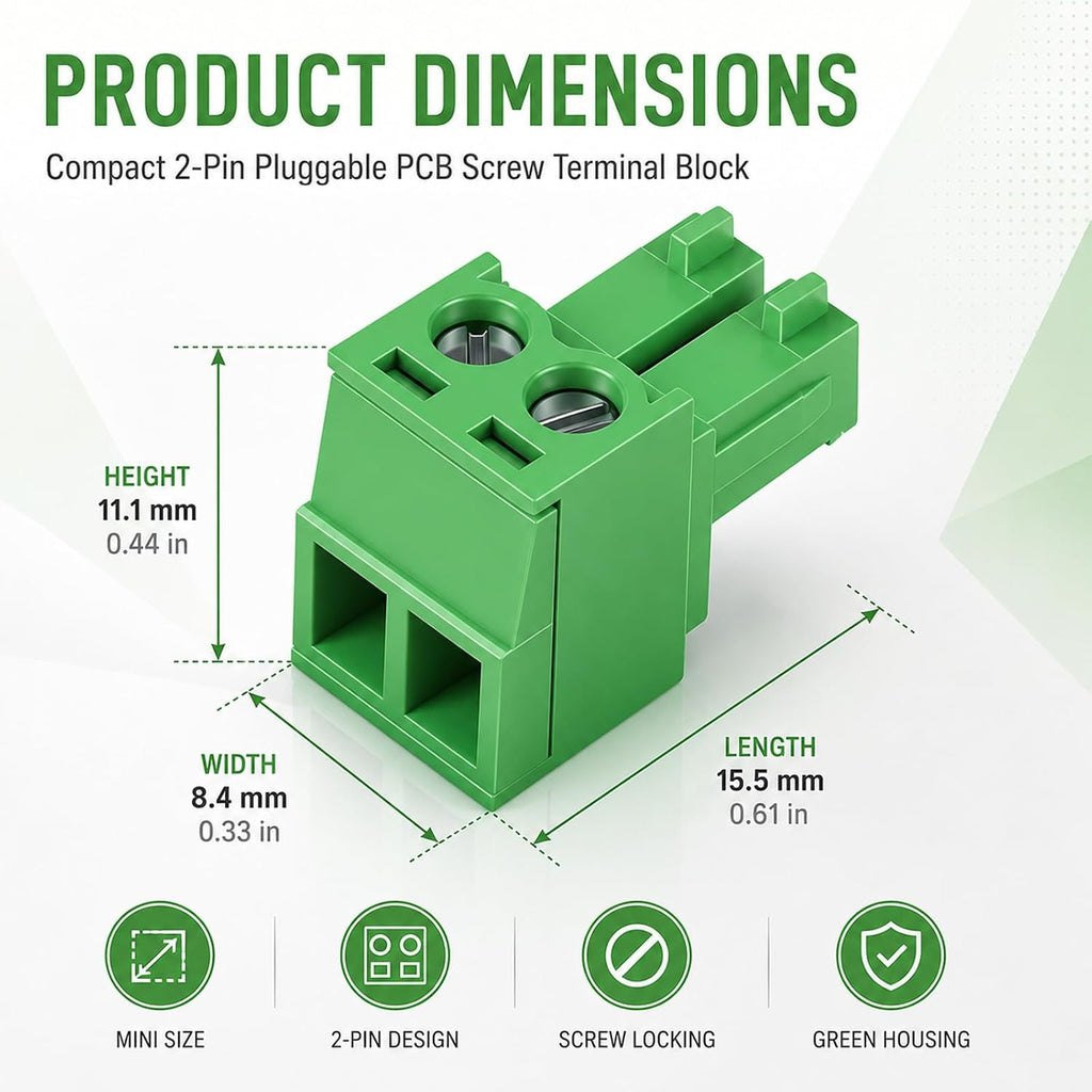 20 PCS KF2EDG 3.81mm Spacing 2 Pin Pluggable PCB Angle Screw Terminal Block Plug Connector Socket Panel Mount DIY