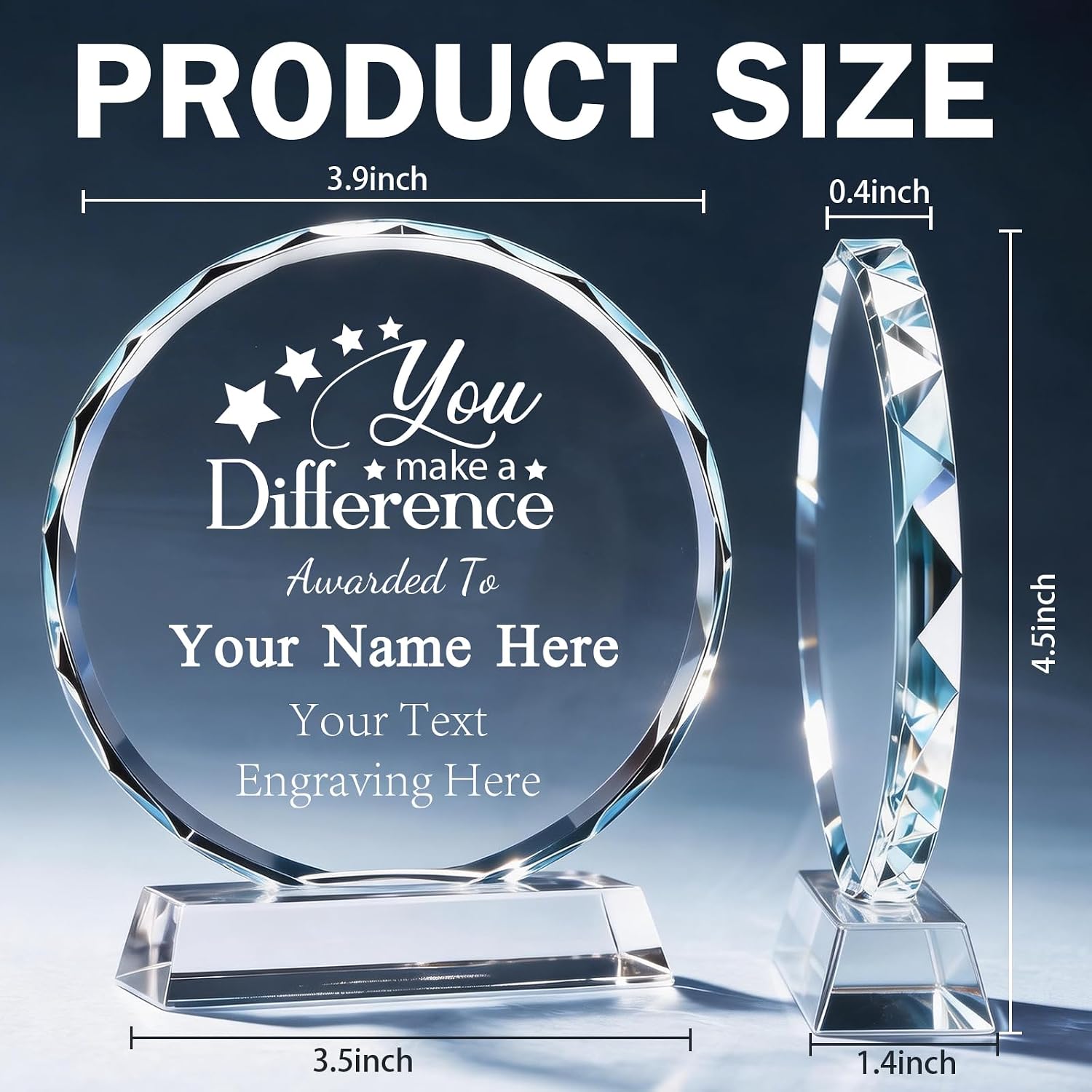 Custom Crystal Trophy Award, Personalized Awards and Trophies, Plaque Engraved w/Logo Text, Employee Recognition