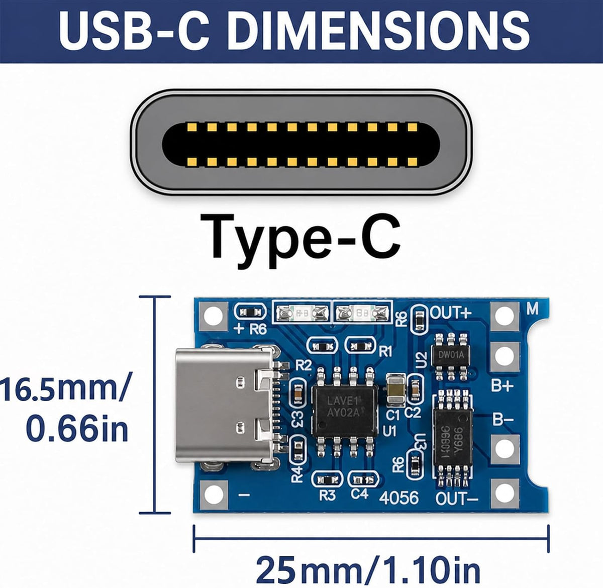 10-Pack TP4056 Charger Module, Type-C, 5V 1A
