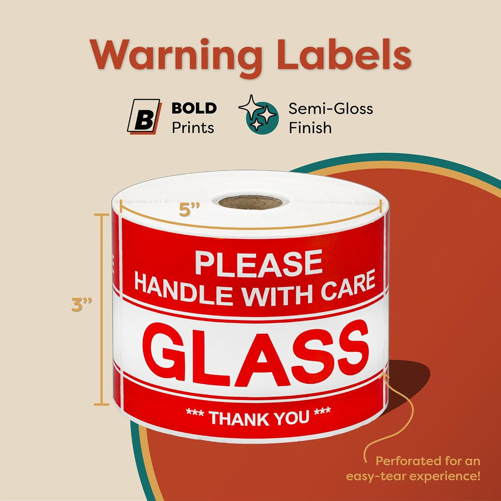 3" X 5" Glass Handle with Care - Thank You (500 Count)