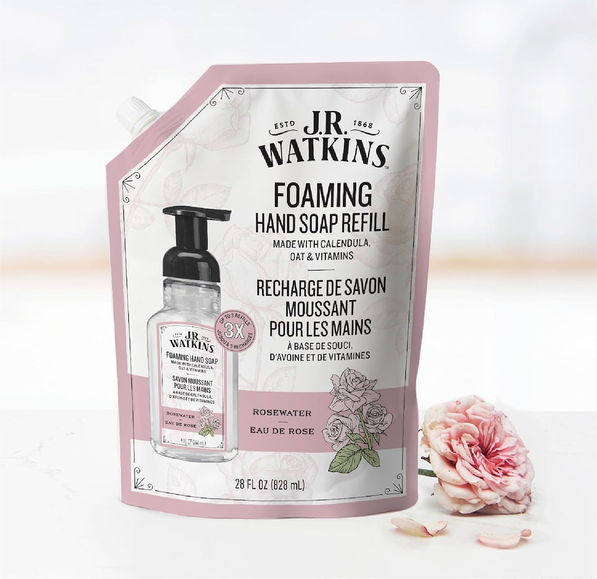 Moisturizing Foam Hand Soap Refill 2 Pack, Rosewater, 28 fl oz