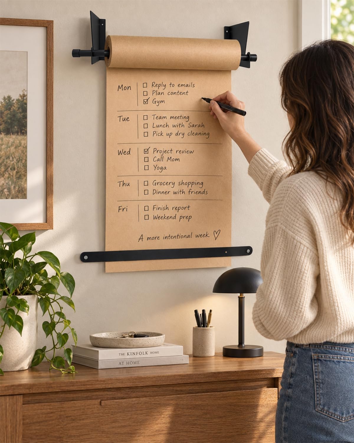 Kraft Paper Dispenser Wall Mount, Adjustable Paper Roll Holder for 18"/24"