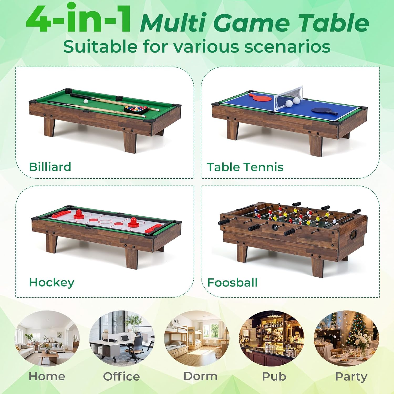 4 in 1 Multi Game Table, 32" Combo Game Table Set Includes Foosball, Pool Table, Hockey, Ping Pong Tabletops