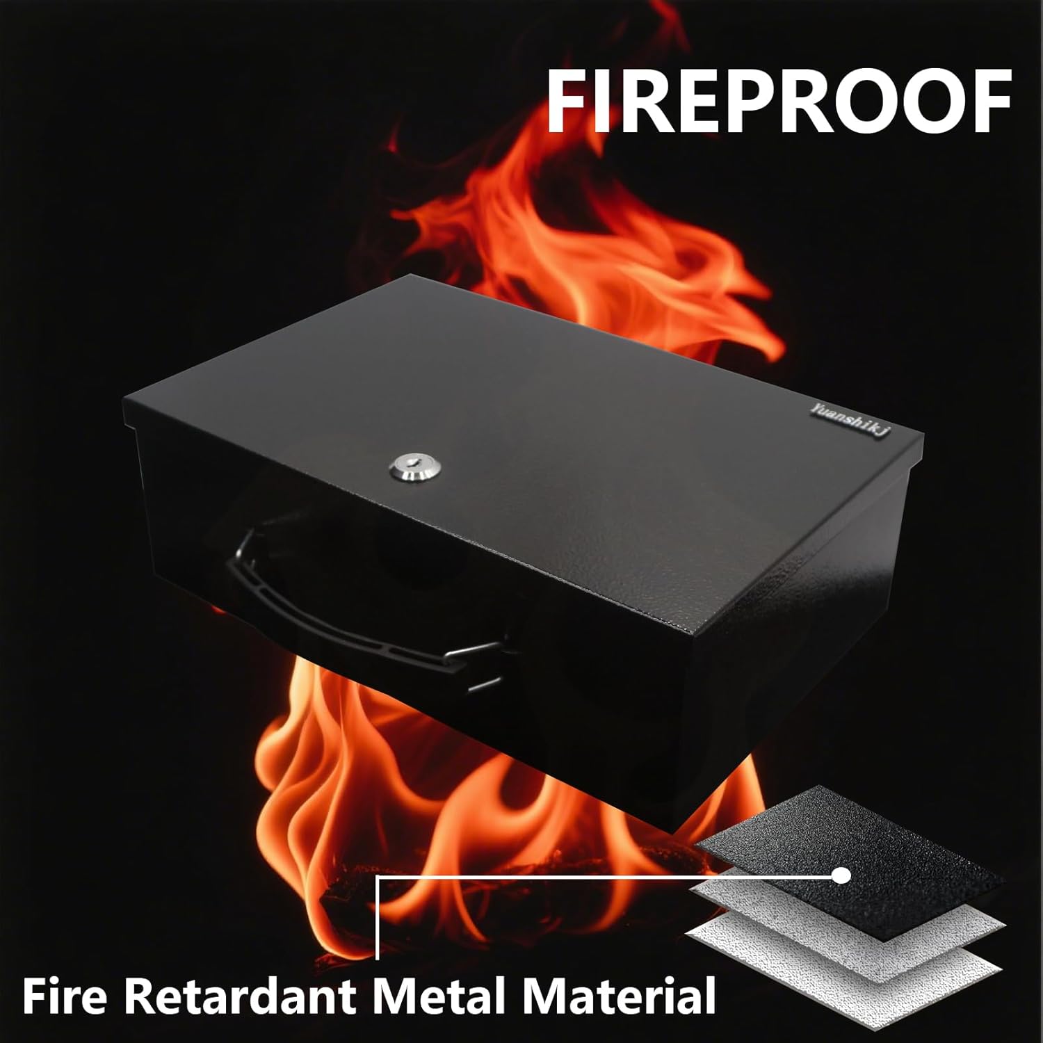 Fireproof Key Lock Steel Security Safe Box, 0.38 Cu Ft, Black | Portable,Fire Resistance,13.2" W x 11" D x 4.5"