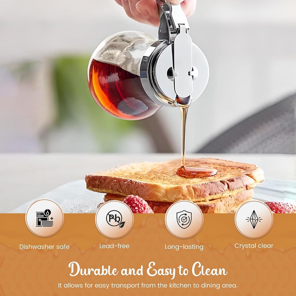 14-Ounce Glass Syrup Dispenser with Dispensing Thumb Lever