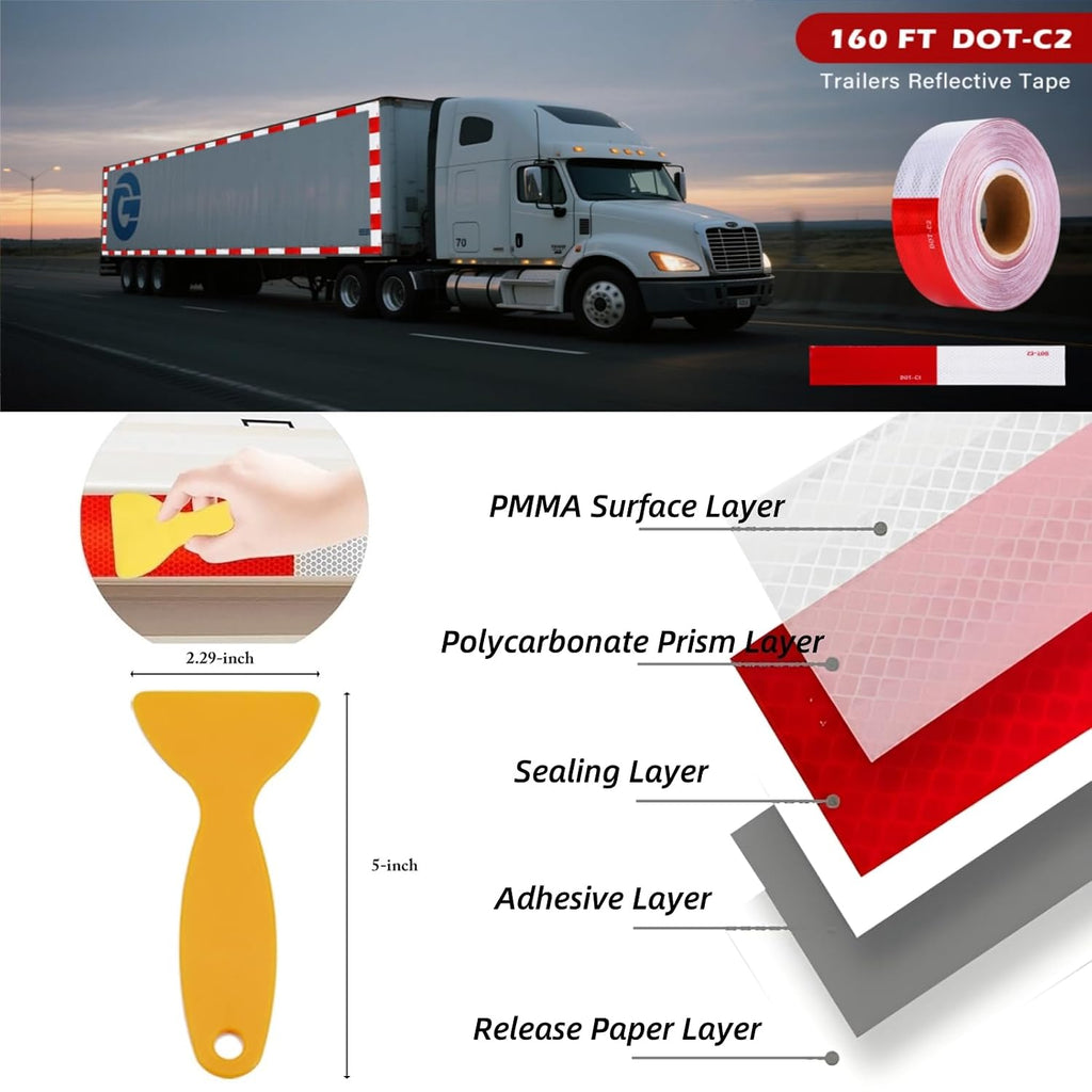 DOT Trailer Reflective Tape 2" x 160' Red & White Safety Reflector