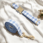 PETDURO Personalized Dog Collar Navy Blue Plaid for Large Medium Dogs