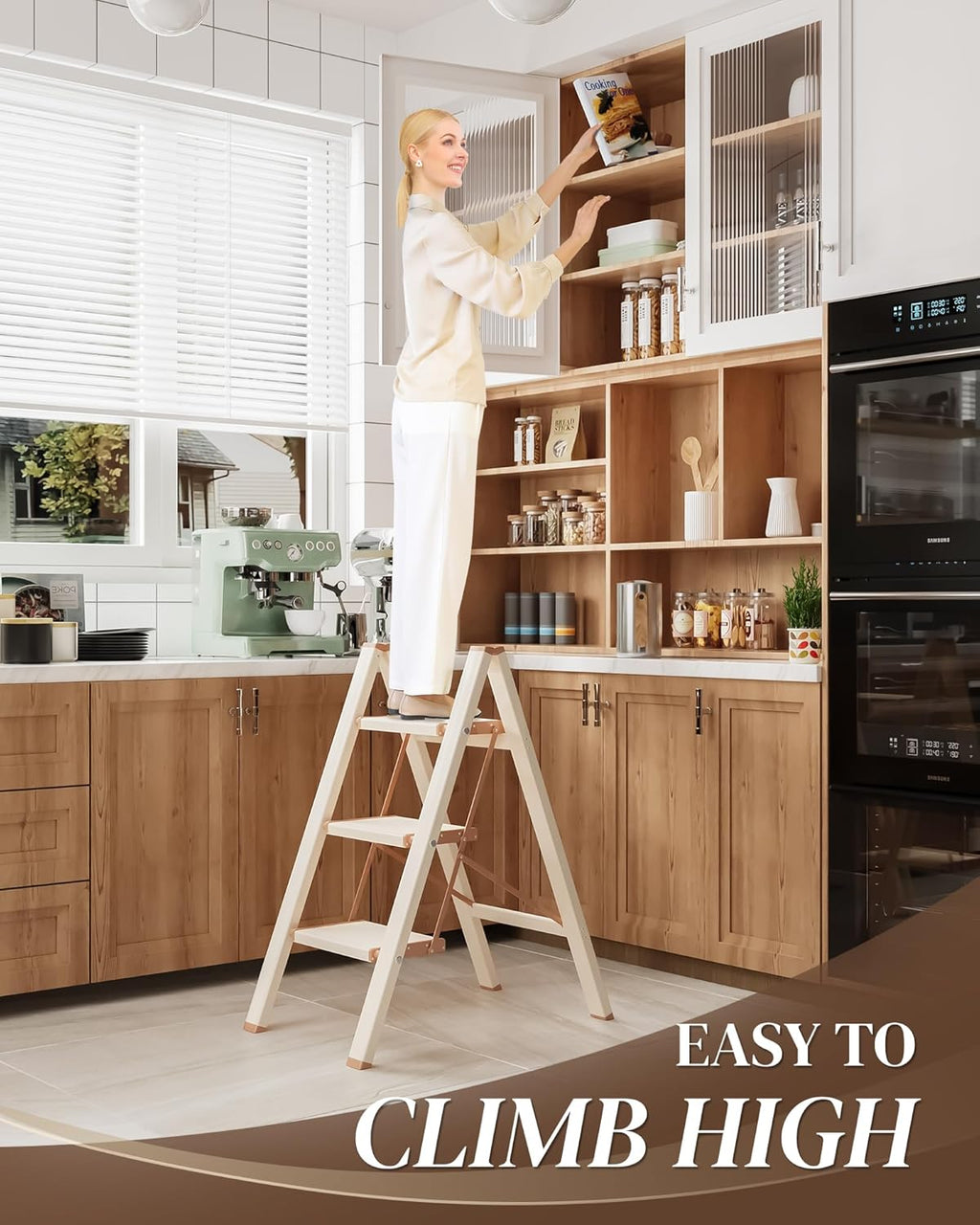 3 Step Ladder, Folding Step Stool with Wider Pedal, Anti-Slip Feet & Non Slip Stripes, Aluminum Sturdy Material
