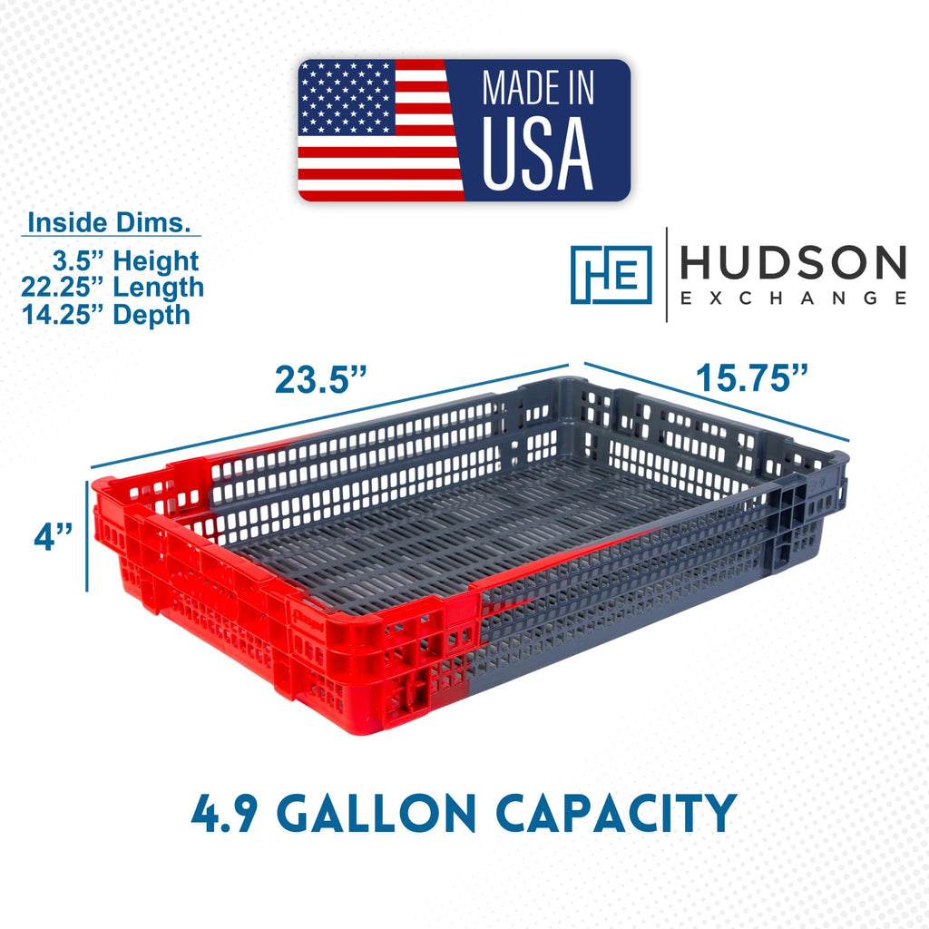 Hudson Exchange 23.5 x 15.75 x 4" (4.9 Gallon, 5 Pack) Agricultural Nest and Stack Vented Crate Handled Storage