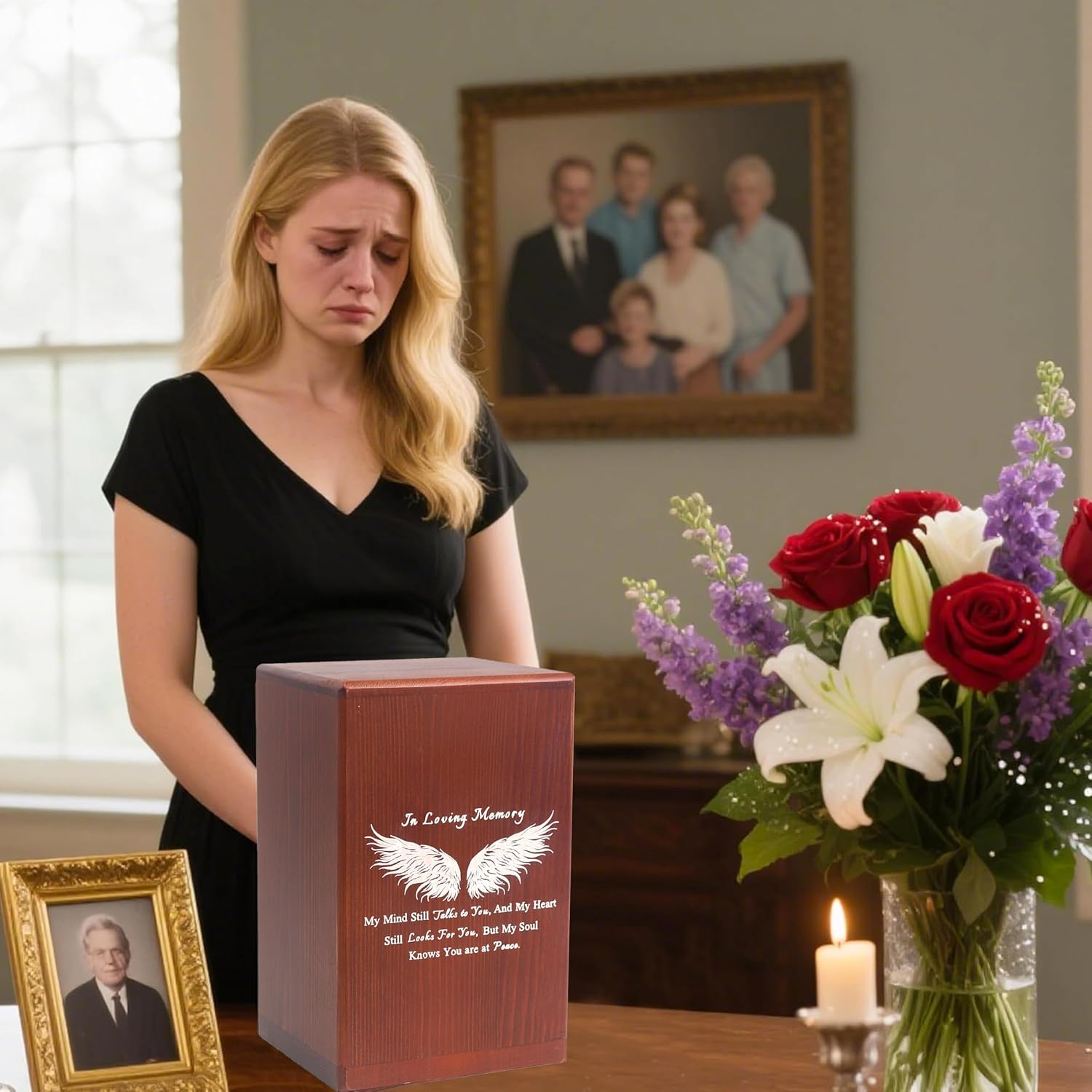 Wooden Urn Box and Casket for Men Women Funeral Memorial Urns for Ashes Cremation Urn Keepsake Urn for Adults