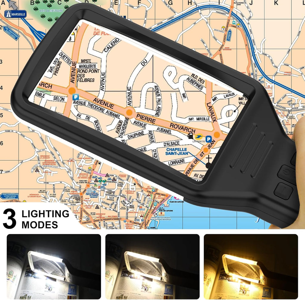 15X Rechargeable Magnifying Glass with Light, Real Glass Page Lens, 3 Color Modes Stepless Dimmable, Lighted Handheld