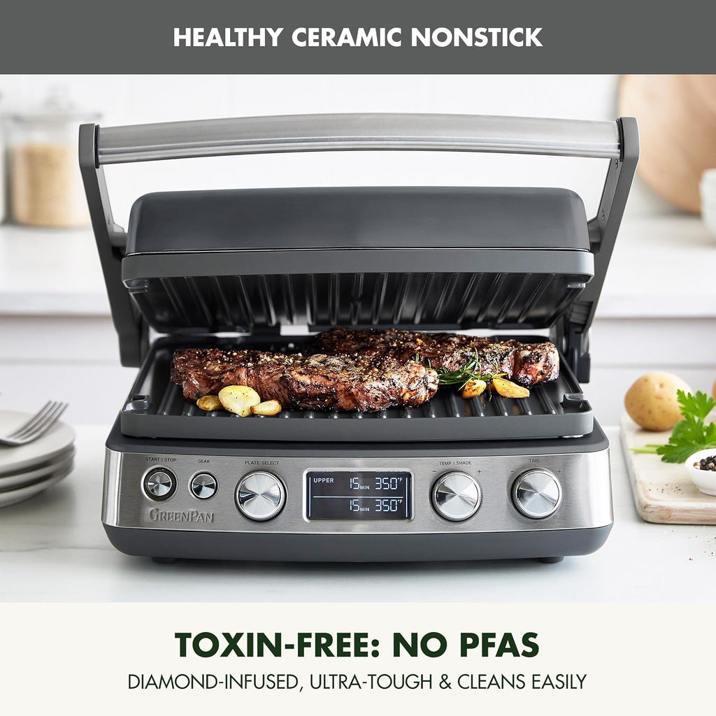 Elite 6-in-1 Multi-Function Contact Grill & Griddle, Healthy Ceramic Nonstick Reversible Plates, Adjustable Shade &