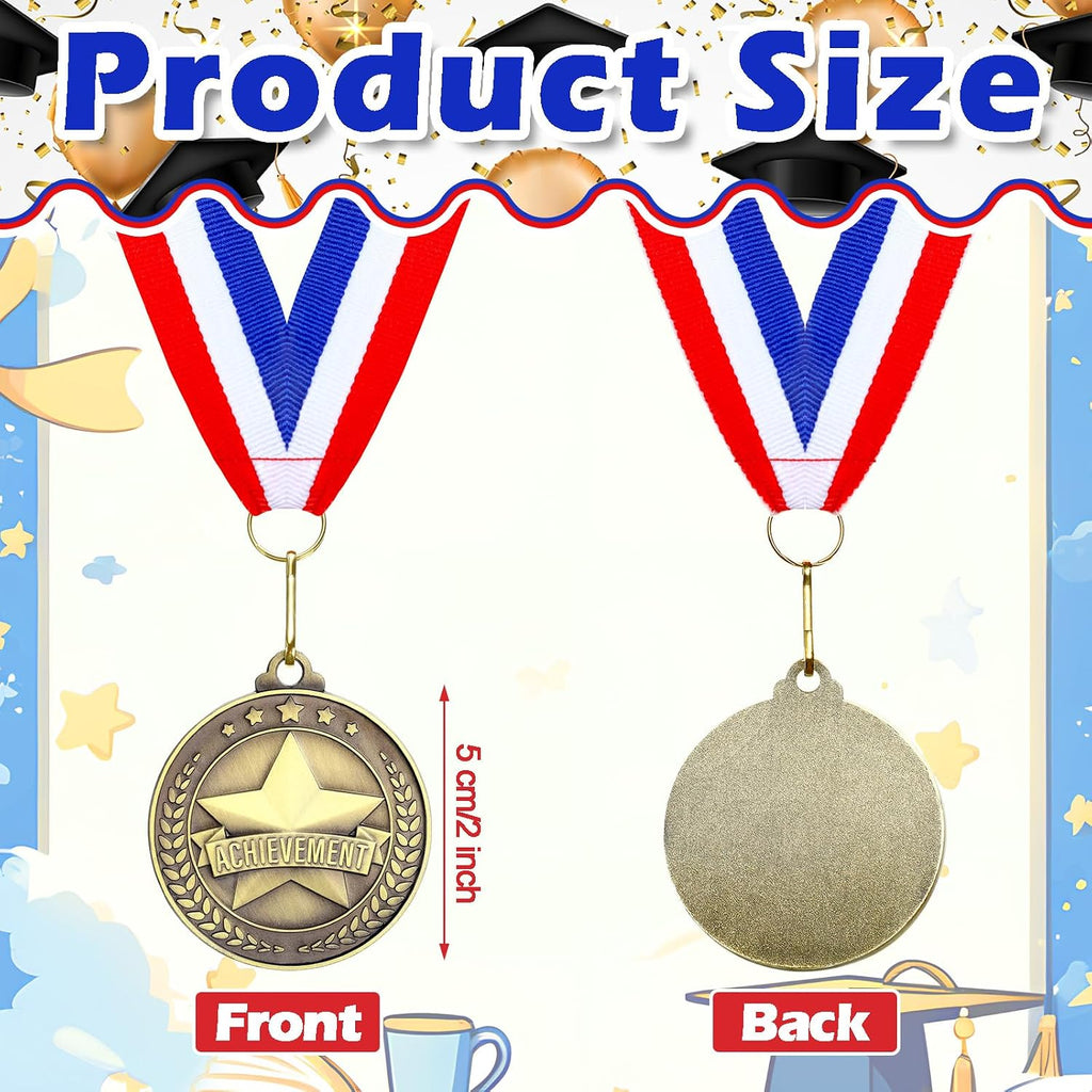 60 Pcs Gold Award Medals with Neck Ribbons 2 Inch Winner Medals Awards Bulk Metal Trophy Award Prize Gift for Adult