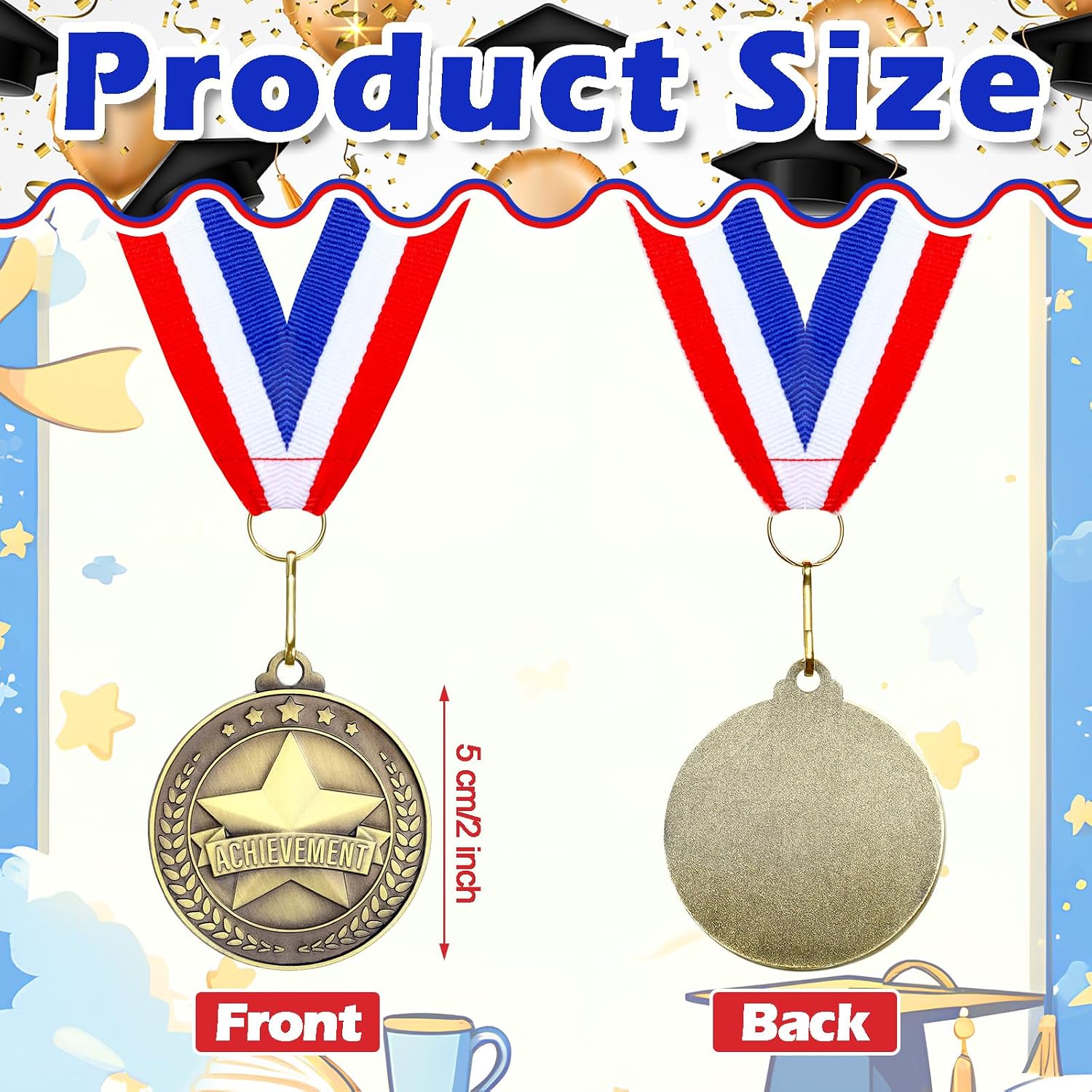 60 Pcs Gold Award Medals with Neck Ribbons 2 Inch Winner Medals Awards Bulk Metal Trophy Award Prize Gift for Adult