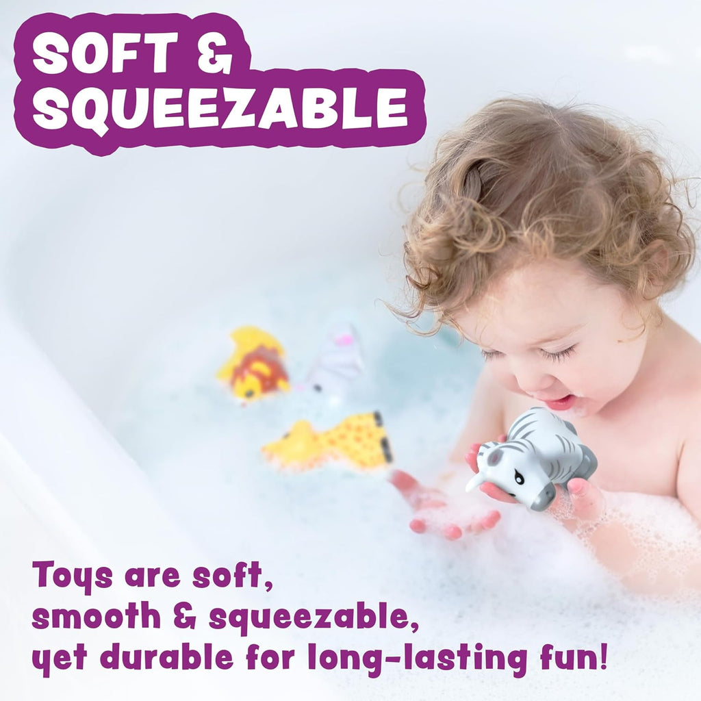 Savanna Mold Free Bath Toys, 6 Pack | Sealed, No Hole Bath Toys Design Keeps Moisture Out | Soft, Squeezable & Float