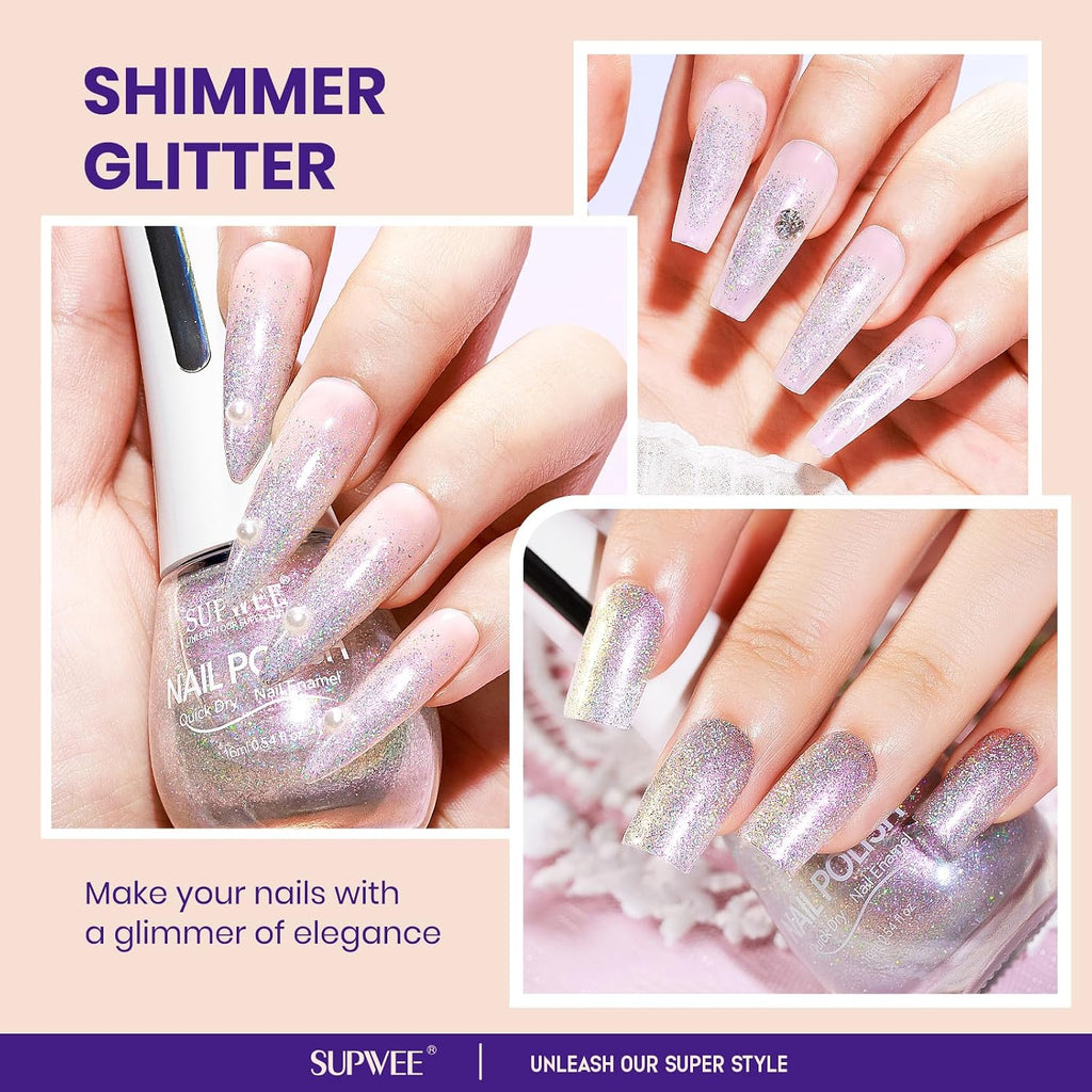Glitter Holographic Nail Polish Quick Dry Shimmer Nail Polish