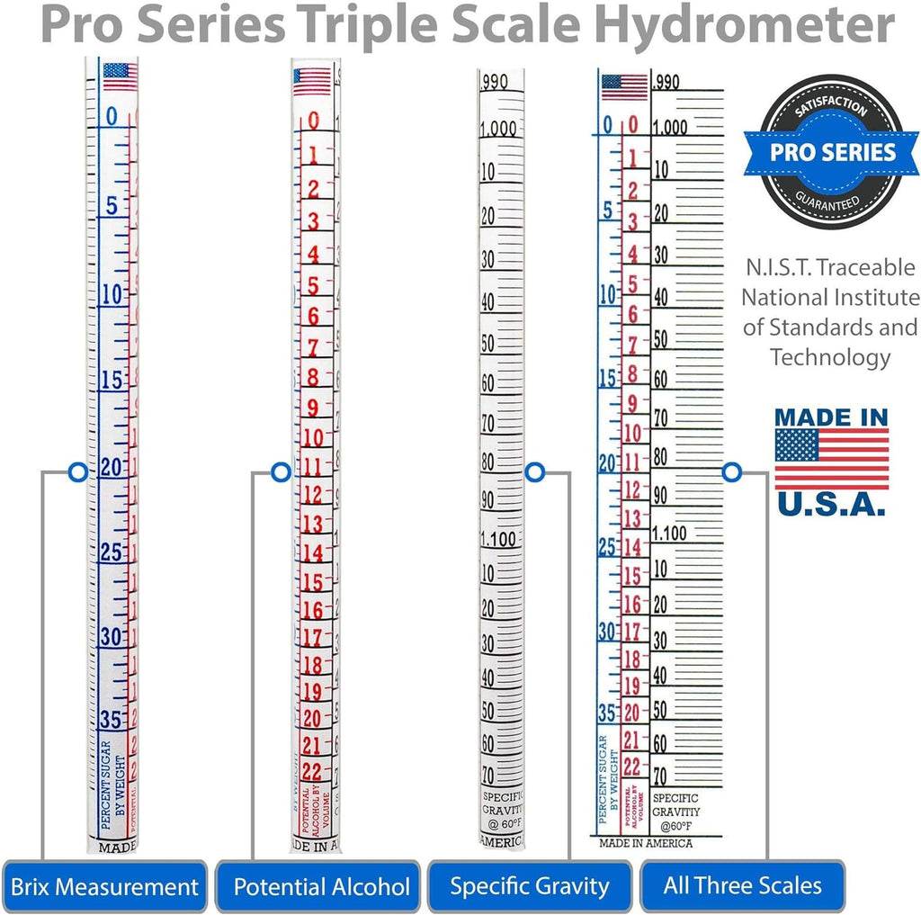 Brewing Hydrometer Alcohol Tester Kit: USA-Made Beer & Wine American-Made Specific Gravity ABV Test Pro Series
