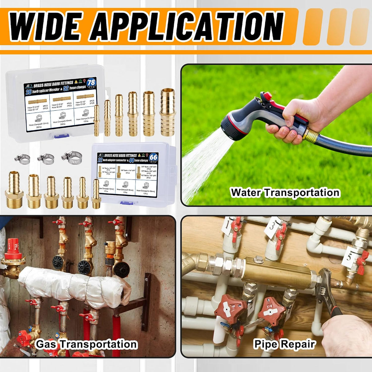 48PCS Brass Hose Barb Fittings with Clamp,Splicer Mender & Adapter