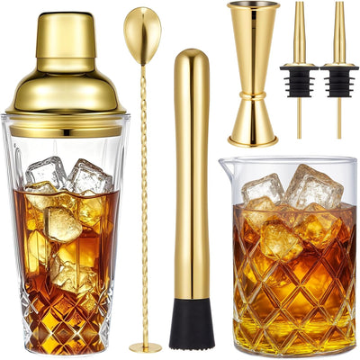 7 Pcs Gold Cocktail Shaker Set 304 Stainless Steel 14oz Bar Gift